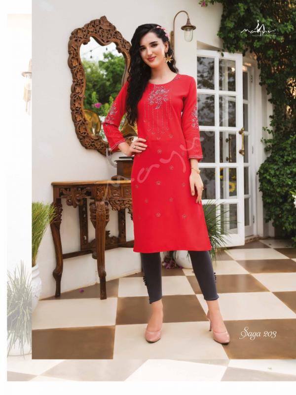 Mayur Saga 2 Rayon Designer Embroidery Kurti Collection